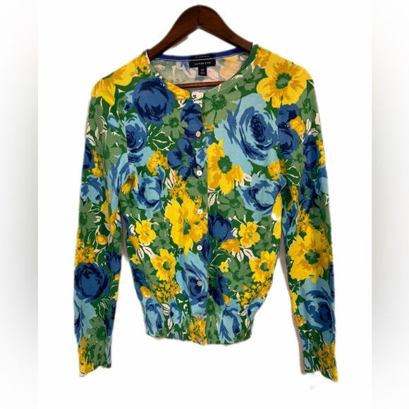 Lands’ End Classic Floral Garden Party Cottagecore Cotton Cardigan – XS (2–4) - Picture 2 of 7